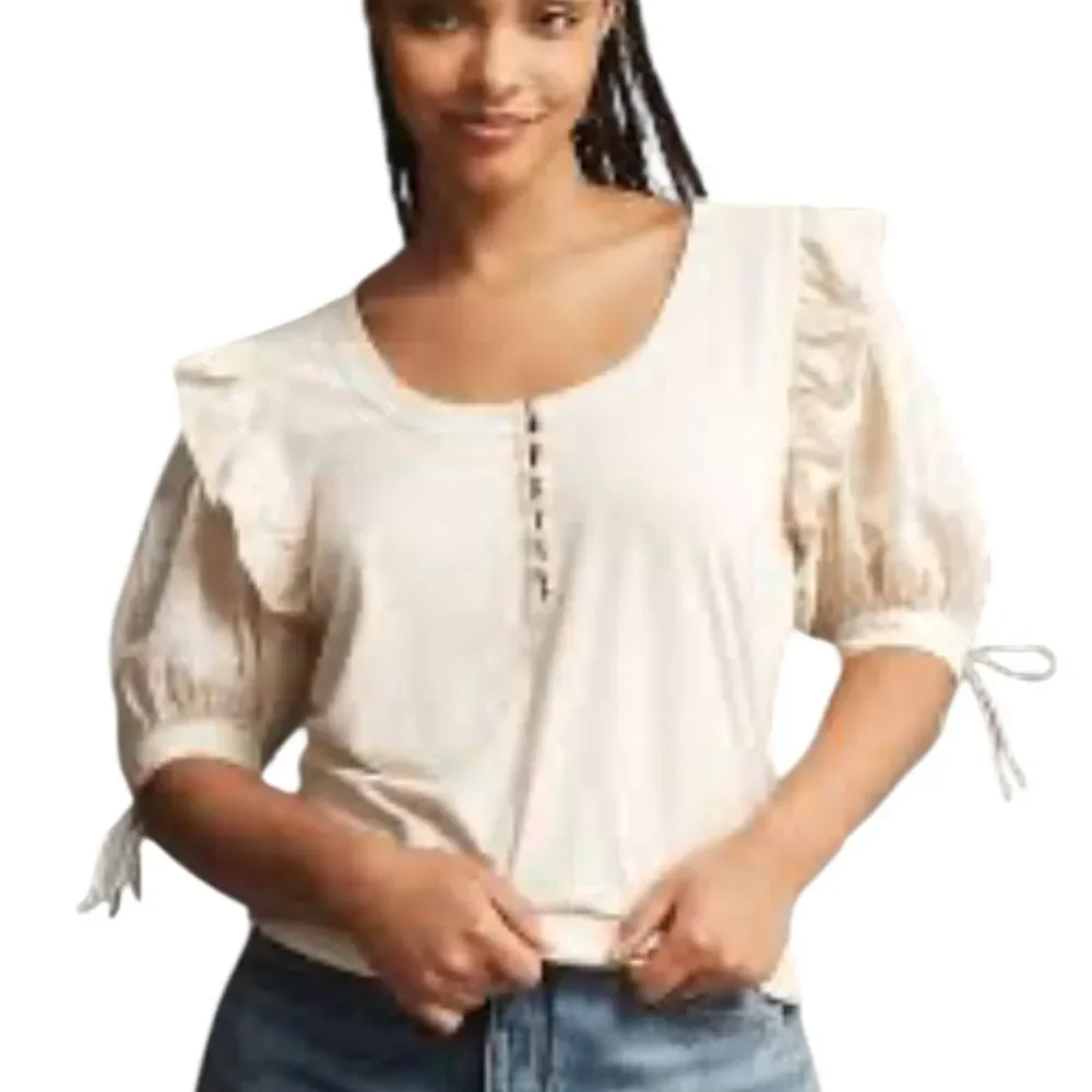 By Anthropologie Embroidered Puff-Sleeve Top XS new with tags